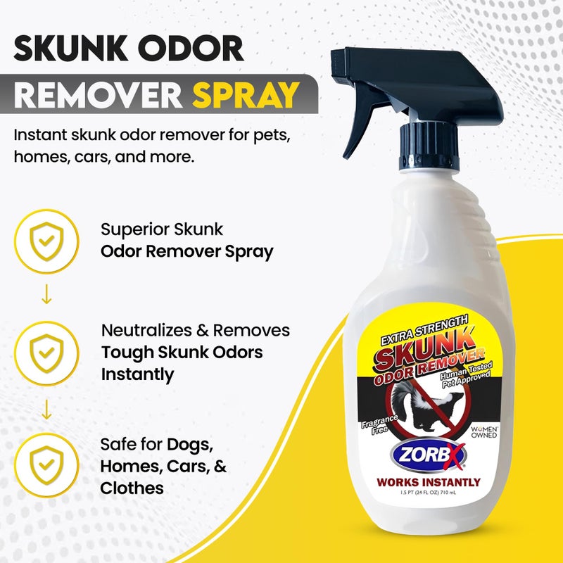 ZORBX Unscented Skunk Odor Remover Spray 24 FL Oz â€“ Fast Acting Skunk Smell Removal - Extra Strength Pet Skunk Odor Remover for Dogs, House, Car, Clothes & Furniture - Image 5